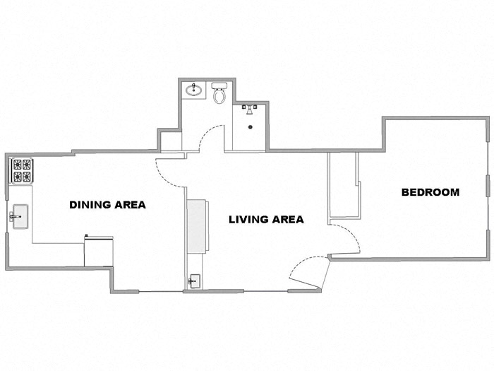Floor plan for 1 bed, 1 bath, 550 sqft